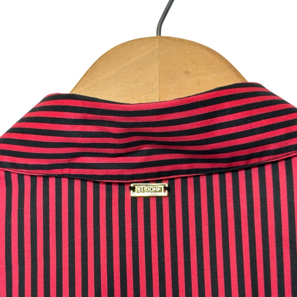 ST. JOHN SPORT Black & Red Stripe Button Down Long Sleeve Top Size 2 - Picture 9 of 13